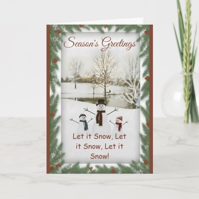 Carte Charming snowmen serene winter landscape (Devant)