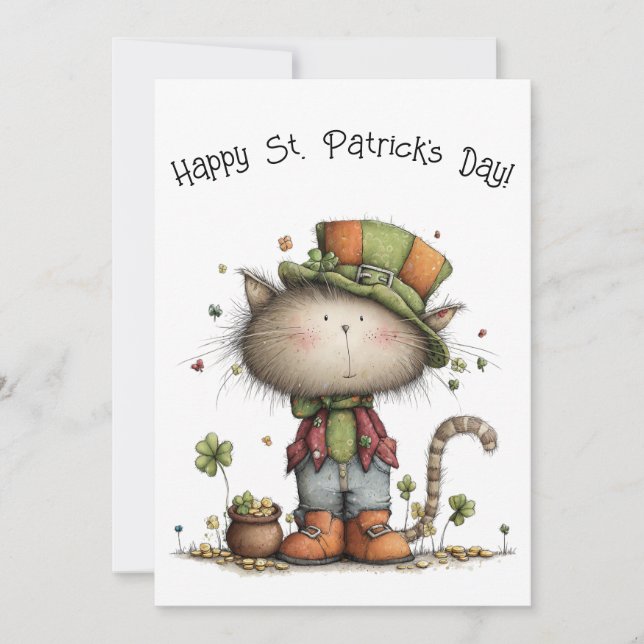 Carte Charming St. Patrick’s Day Cat & Pot of Gold Flat (Devant)