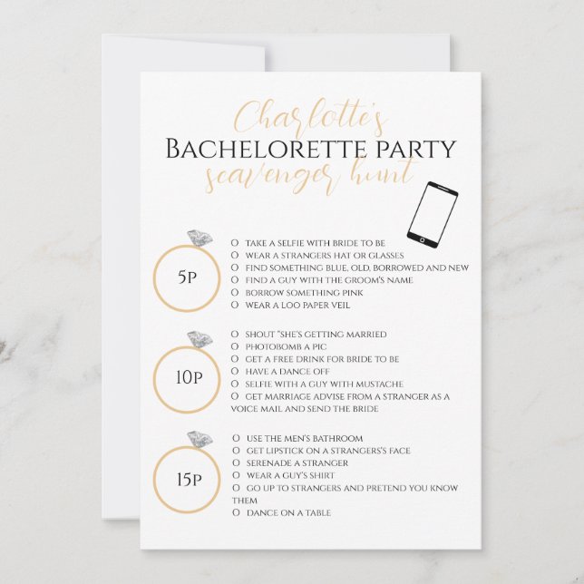 Carte Chasse au trésor Bachelorette Party Gold Photo Jeu (Devant)