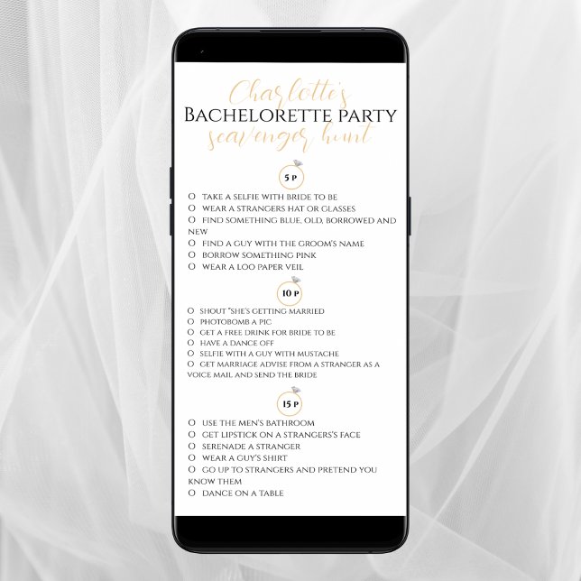 Carte Chasse aux cavaliers Bachelorette Party Gold gPhot (bachelorette party scavenger hunt)