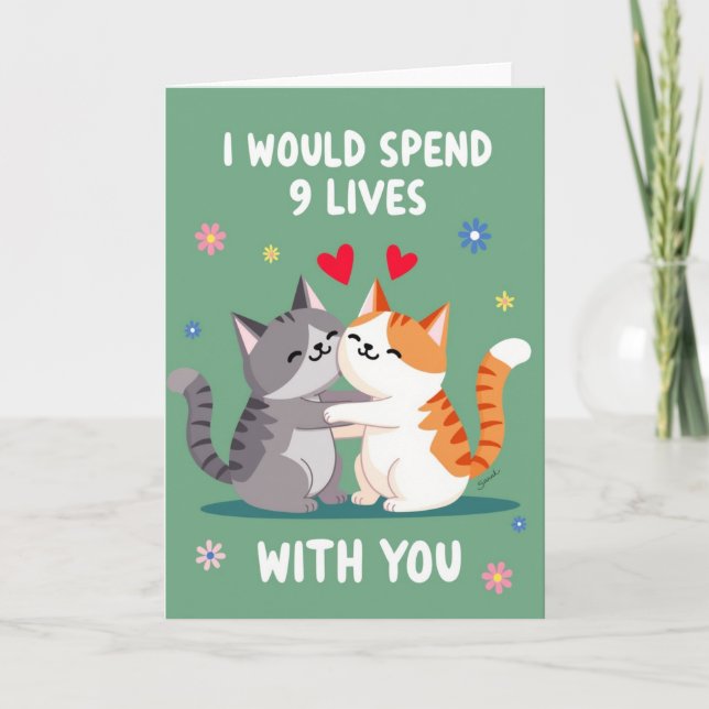 Carte Chat 9 Vies Amour Éternel (Devant)