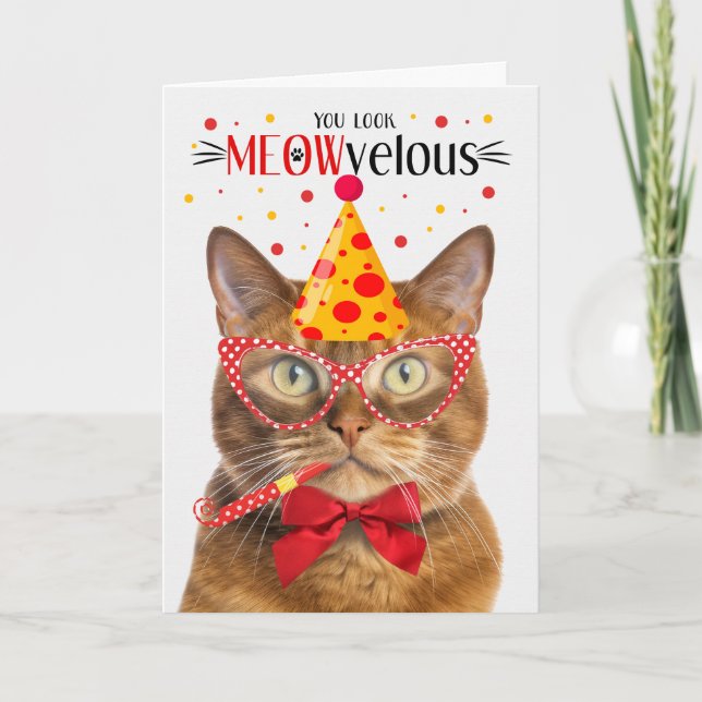 Carte Chat à gingembre solide MEOWvelous Anniversaire (Devant)