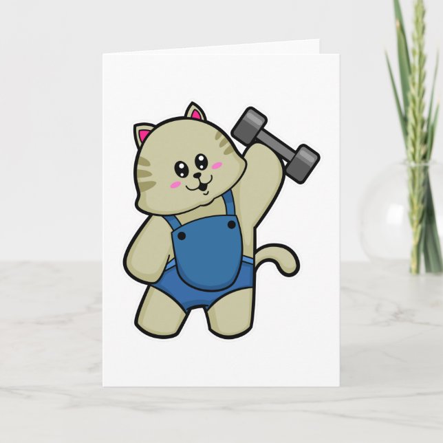 Carte Chat à la Fitness avec Haltère (Devant)