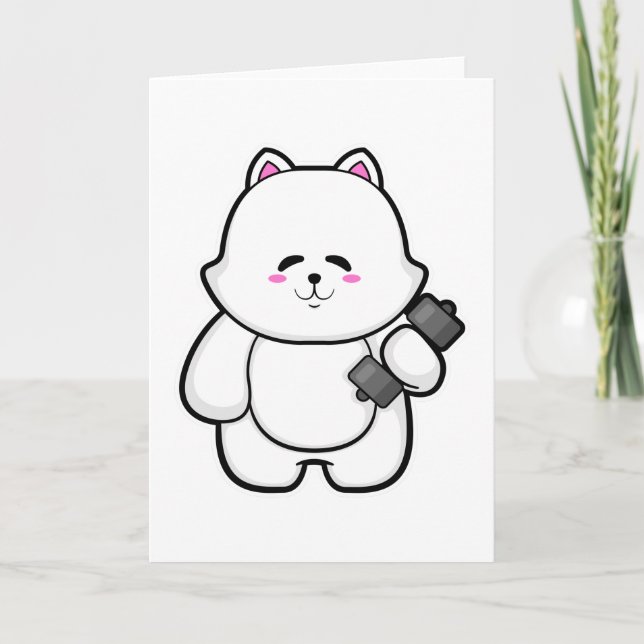Carte Chat à la salle de sport avec haltère (Devant)