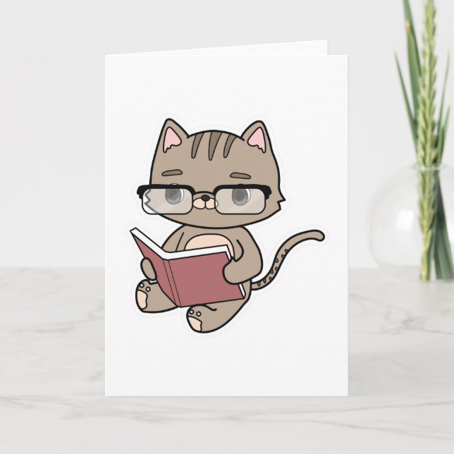 Carte Chat à Reading avec livre (Devant)