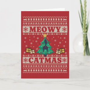 Carte Chat à sueur moche à Noël des arbres