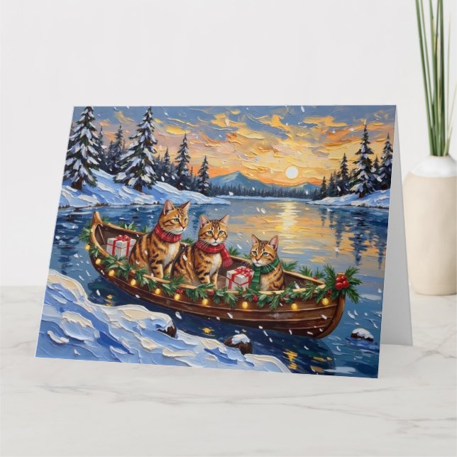 Carte Chat abyssin Noël Bateau Fêtes (Devant)