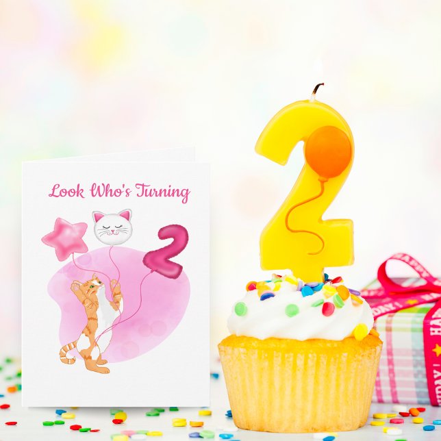 Carte Chat Adorable Avec Ballons D'anniversaire 2 Ans (Créateur téléchargé)