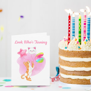 Carte Chat Adorable Avec Ballons D'anniversaire 6 Ans