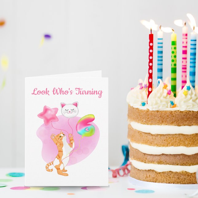 Carte Chat Adorable Avec Ballons D'anniversaire 6 Ans (Créateur téléchargé)