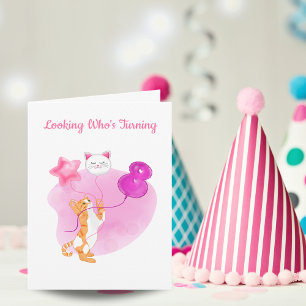 Carte Chat Adorable Avec Ballons D'anniversaire 8 Ans