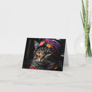 Carte Chat adorable dans un Casquette coloré et Écharpe