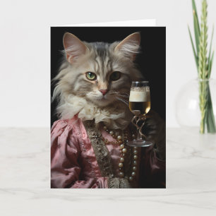 Carte Chat adorable tenant un verre