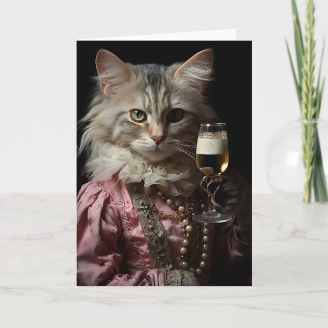 Carte Chat adorable tenant un verre (Devant)