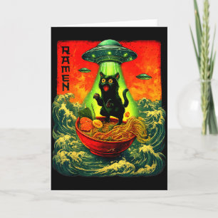 Carte Chat Alien Ramen Ufo Art Japonais Rétro Cadeaux Ho