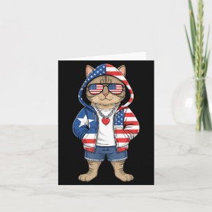 Carte Chat Américain Drapeau USA Rouge Blanc Bleu Patrio
