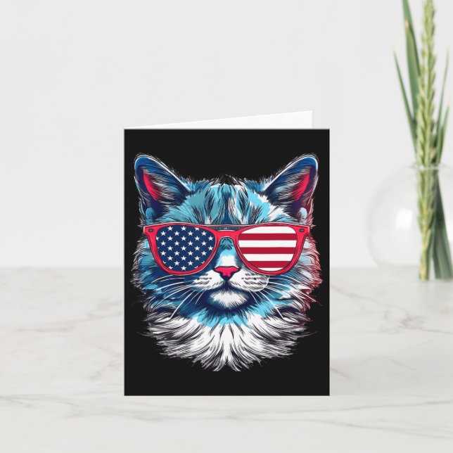 Carte Chat Américain Lunettes De Soleil Drapeau Usa 4 Ju (Devant)