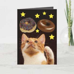 CARTE CHAT AMUSANT CHAT D'ANNIVERSAIRE CHAT AVEC DONUTS