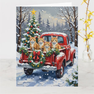 Carte Chat angora turc Noël camion rouge fêtes