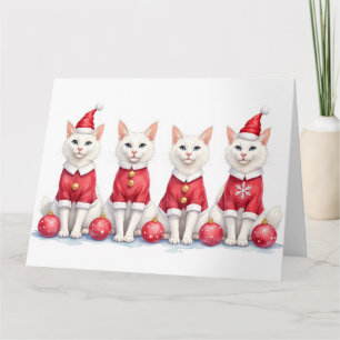 Carte Chat angora turc tenue de Noël chapeau de Père Noë