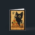 Carte Chat Anime Kawaii Japonais Mangeant une Pizza A Th<br><div class="desc">Chat de dessin animé Kawaii japonais mangeant une pizza</div>