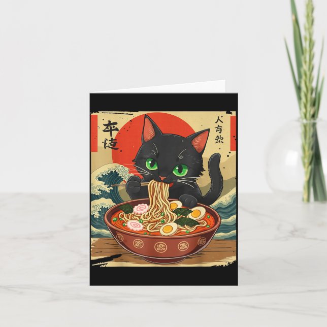 Carte Chat Anime Mangeant Ramen Art Japonais Graphique C (Devant)