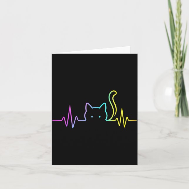 Carte Chat arc-en-ciel battement de cœur  (Devant)