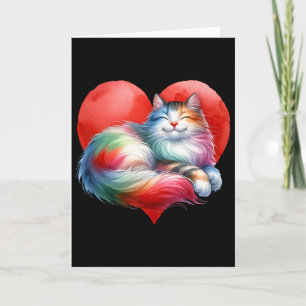 Carte Chat arc-en-ciel mignon câlin coeur chaton amour c