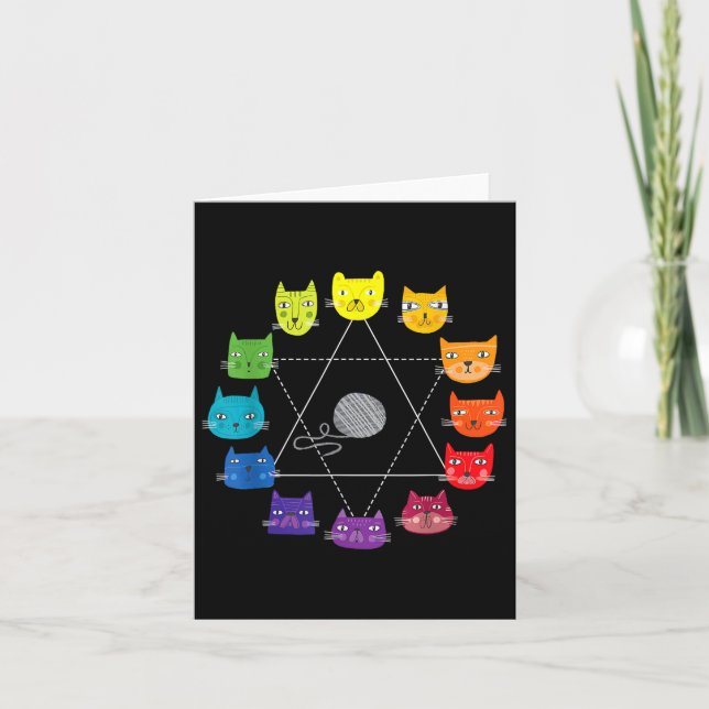 Carte Chat Artiste Thématique Couleur Roue Éducation Art (Devant)