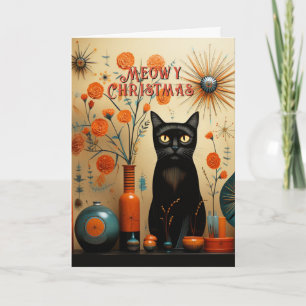 Carte Chat Atomique Rétro Sputnik Orange Noir Turquoise