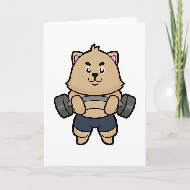 Carte Chat au bodybuilding avec haltère (Devant)