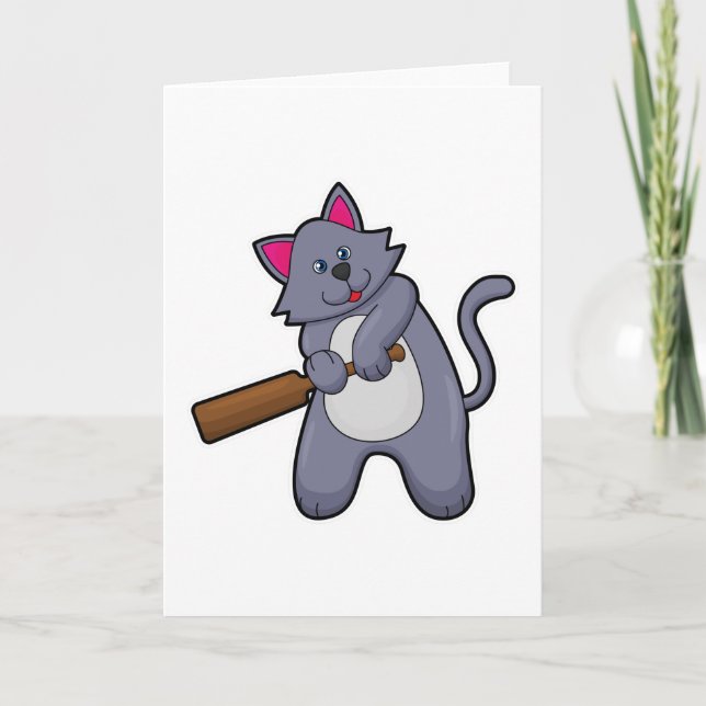 Carte Chat au cricket avec chauve-souris de cricket (Devant)