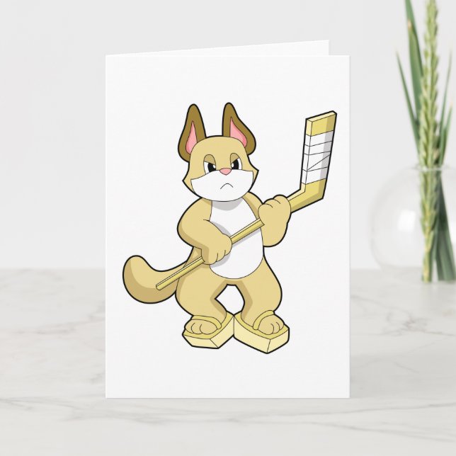 Carte Chat au hockey sur glace avec bâton de hockey sur  (Devant)