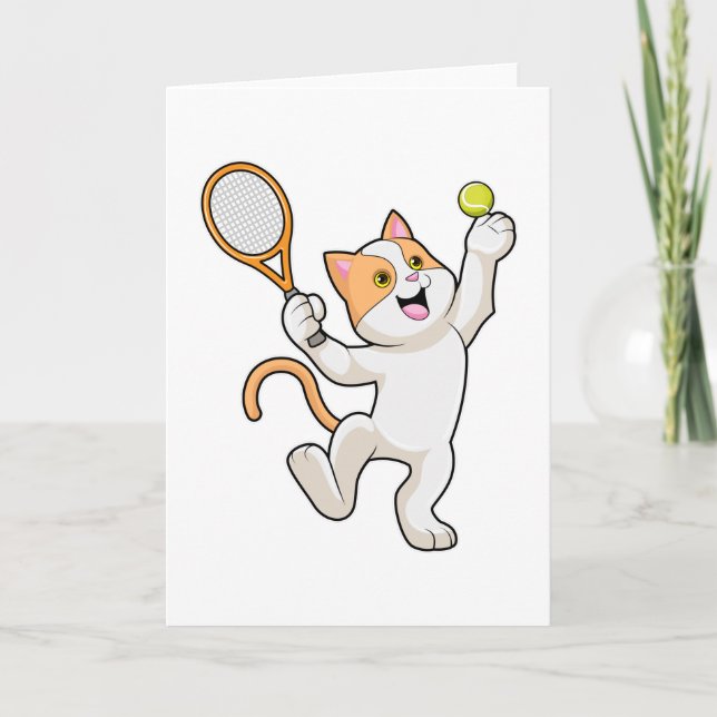 Carte Chat au tennis avec raquette de tennis (Devant)