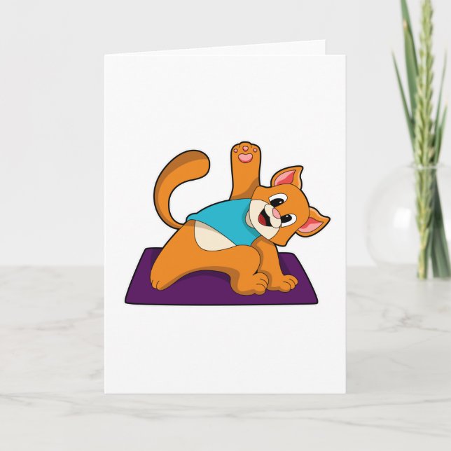 Carte Chat au Yoga avec tapis de Yoga (Devant)