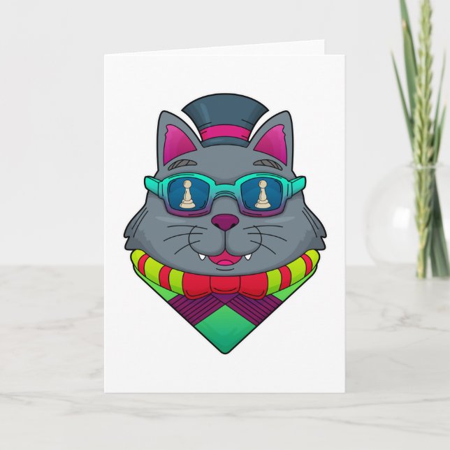 Carte Chat aux échecs avec pion (Devant)