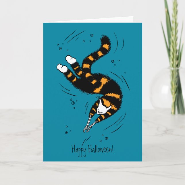 Carte Chat aux mains de squelette nager joyeusement l'Ha (Devant)