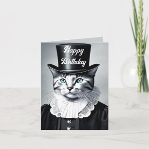 Carte Chat aux yeux bleus avec un chapeau haut-de-forme