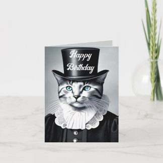 Carte Chat aux yeux bleus avec un chapeau haut-de-forme 
