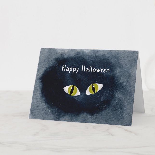 Carte Chat aux yeux noirs d'Halloween aquarelle (Créateur téléchargé)