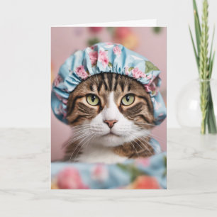 Carte Chat avec bonnet de douche d'anniversaire