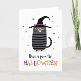 Carte Chat avec casquette sorcier Avoir une Halloween pu