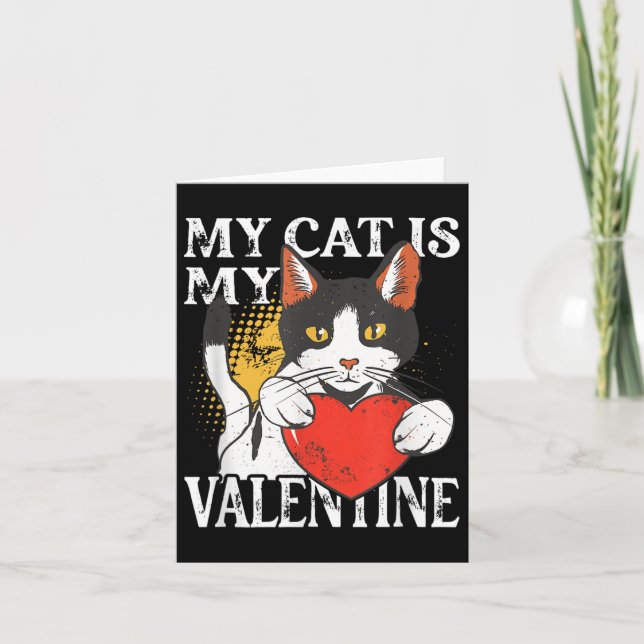 Carte Chat Avec Coeur Mon Chat Est Mon Valentin  (Devant)