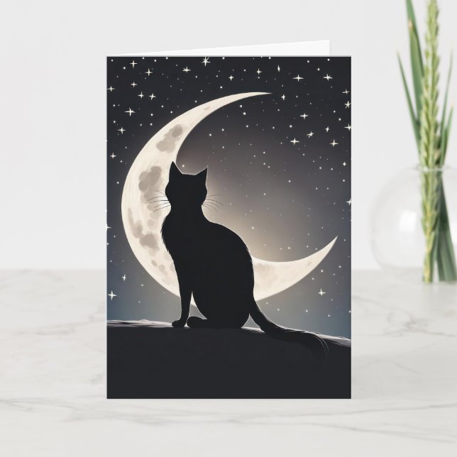 Carte Chat Avec Crescent Moon Penser De Vous (Devant)