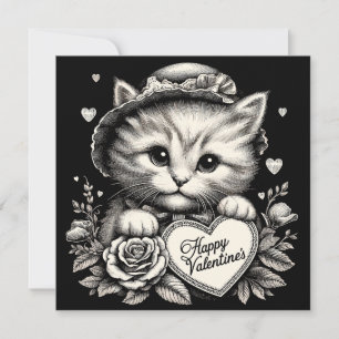 Carte Chat avec Fleurs et Cœur Illustration de la Saint-
