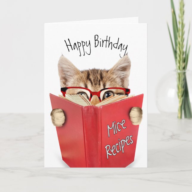 Carte Chat avec lunettes et livre rouge Anniversaire (Devant)