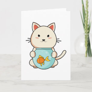 Carte Chat avec Poisson dans Verre