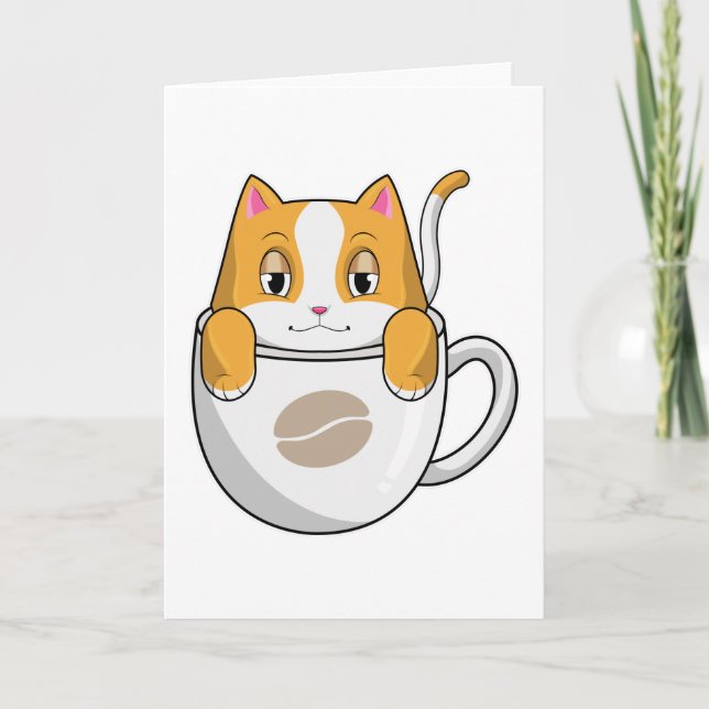 Carte Chat avec tasse de café (Devant)