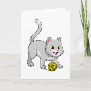 Carte Chat avec une pelote de laine