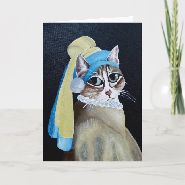 Carte Chat avec une perle d'oreille de bienvenue (Devant)